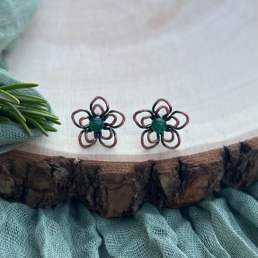 Green Aventurine Flower Stud Earrings