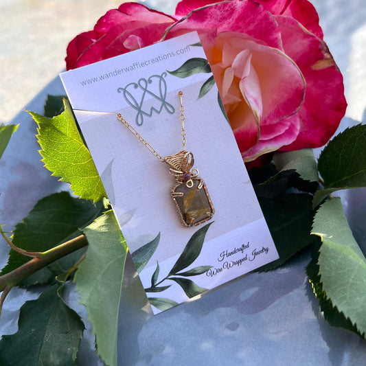 Golden Rutilated Quartz with Ruby in 14k Gold Filled Wire