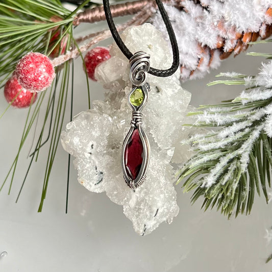 Garnet with Peridot Pendant in Argentium Silver