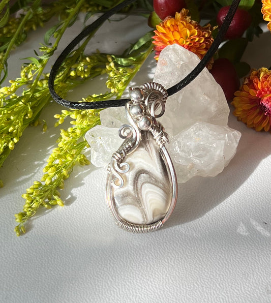 Zebra Calcite Pendant in Argentium Silver