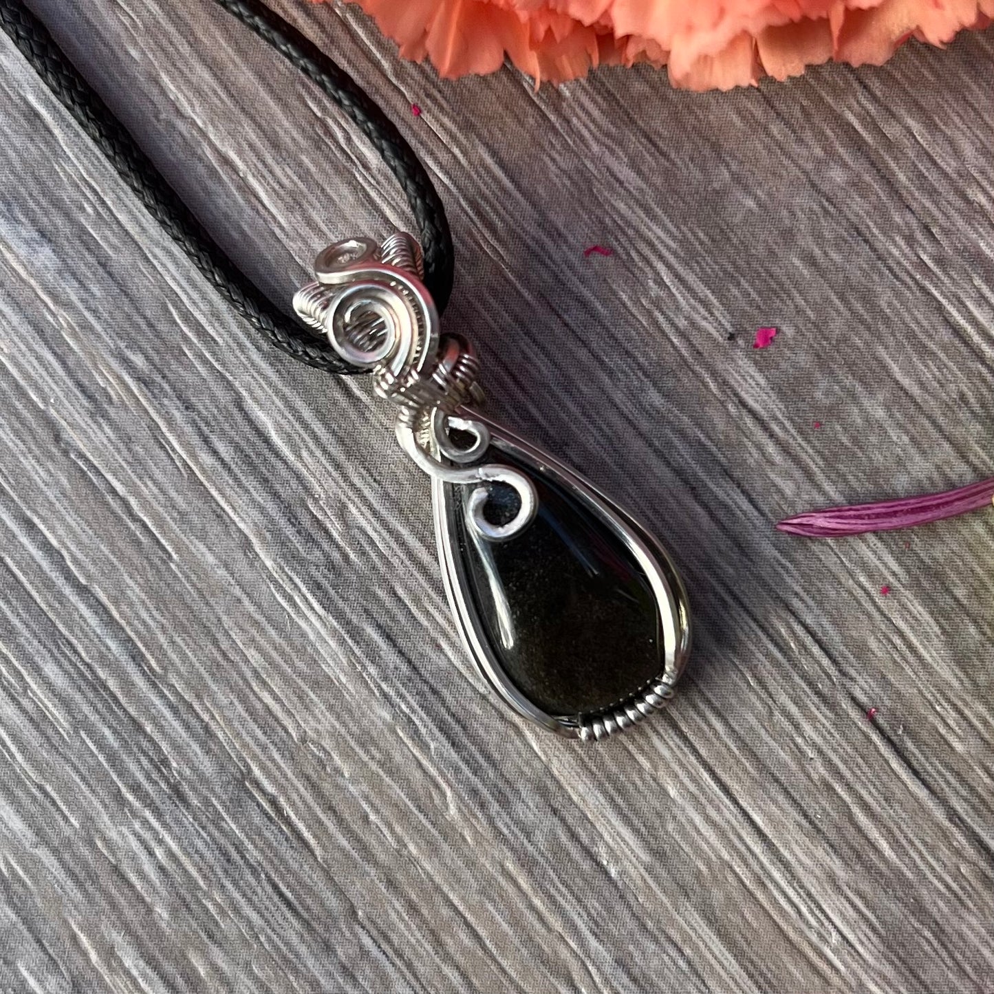 Golden Sheen Obsidian Pendant in Argentium Silver