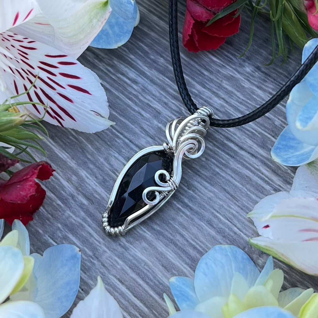 Black Onyx Pendant in Argentium Silver