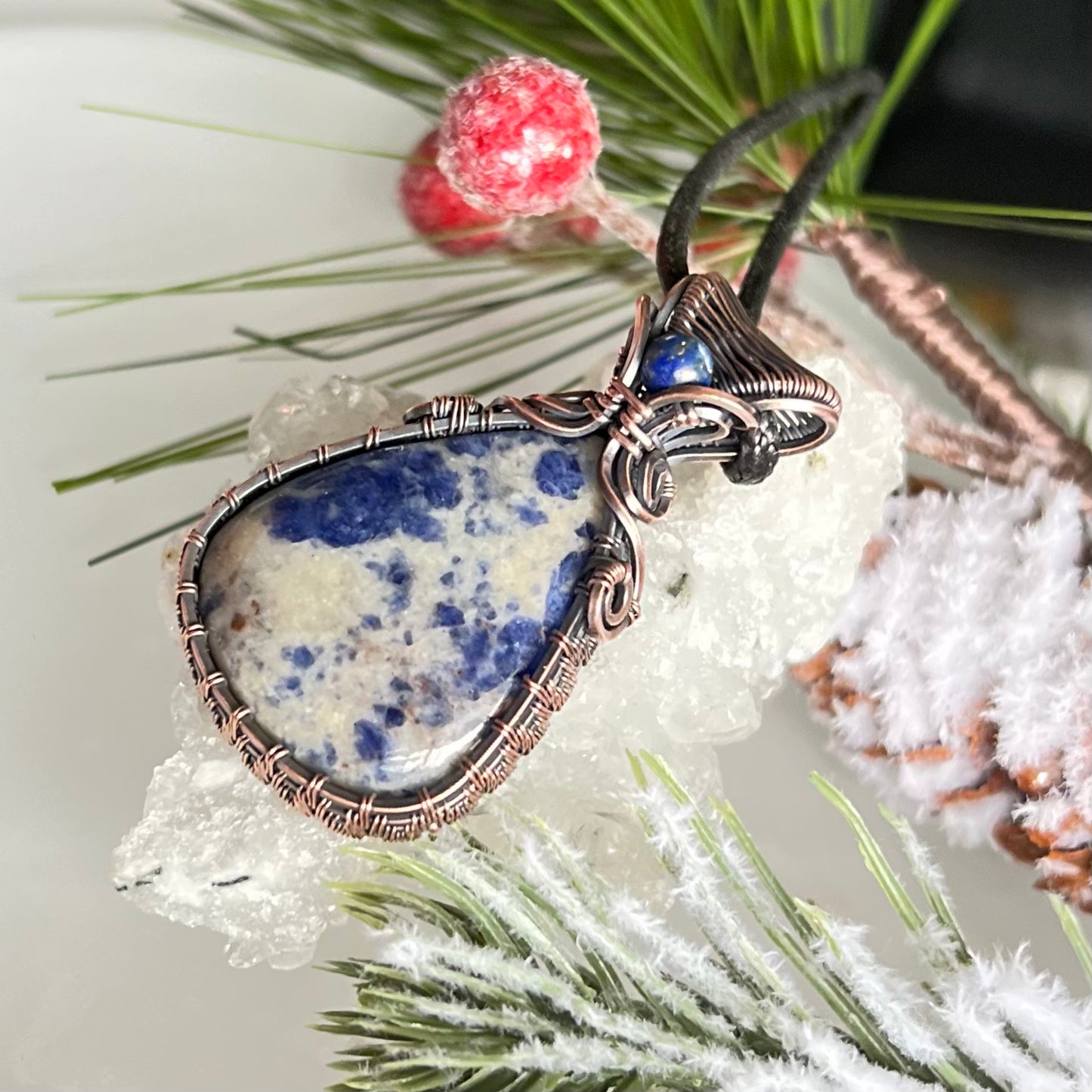 Sodalite with Lapis Lazuli Pendant in oxidized Copper