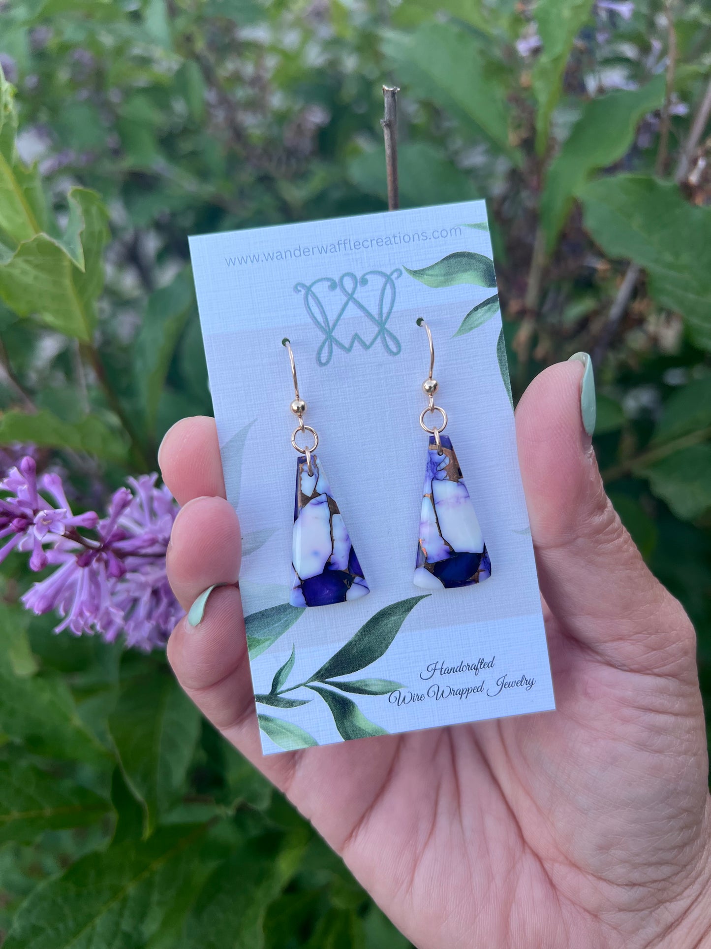 Purple Rose Dahlia Earrings in 14k Gold Filled Wire