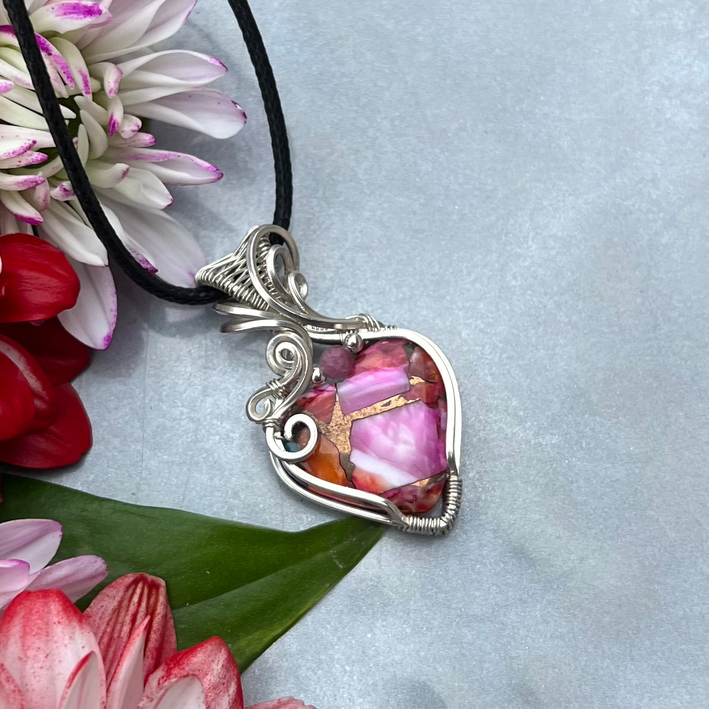 Pink Dahlia with Tourmaline in Argentium Silver
