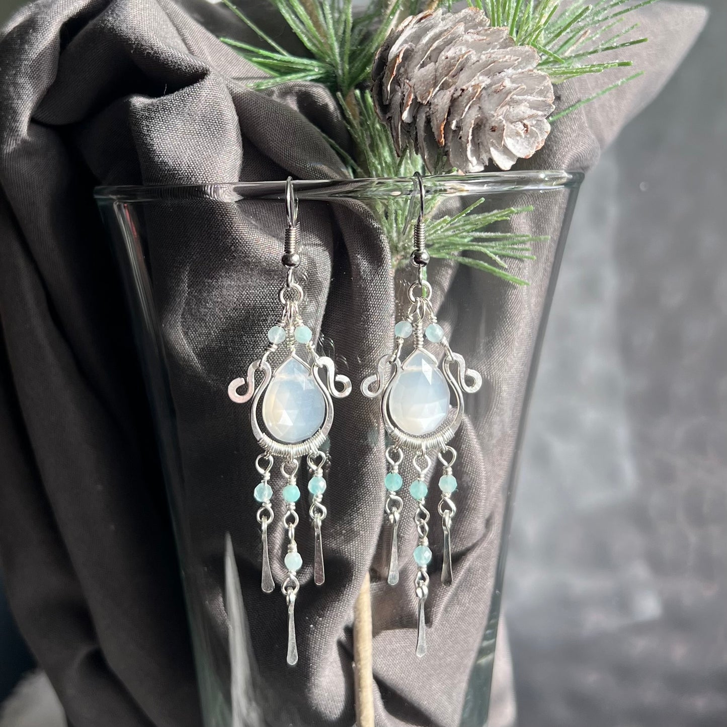 White Moonstone with Amazonite Earrings