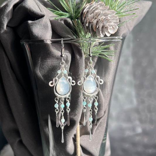 White Moonstone with Amazonite Earrings
