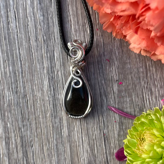 Golden Sheen Obsidian Pendant in Argentium Silver