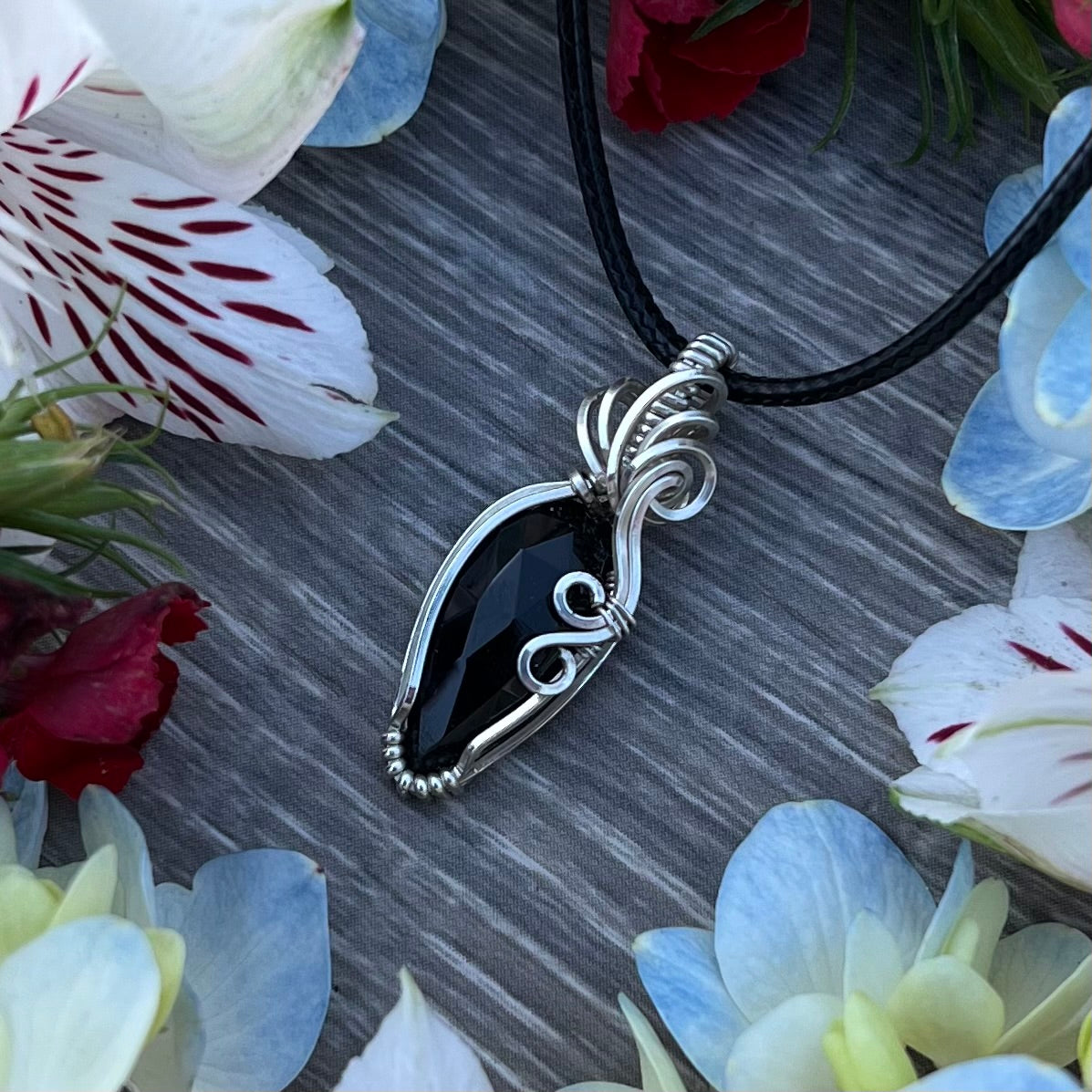 Black Onyx Pendant in Argentium Silver