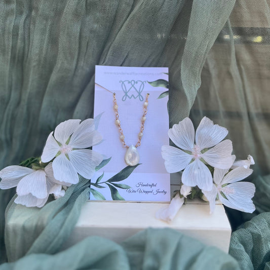 Mother of Pearl Necklace on 17” 14k Gold Filled Chain