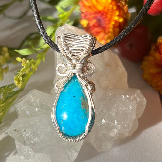 Persian Turquoise Pendant in Argentium Silver