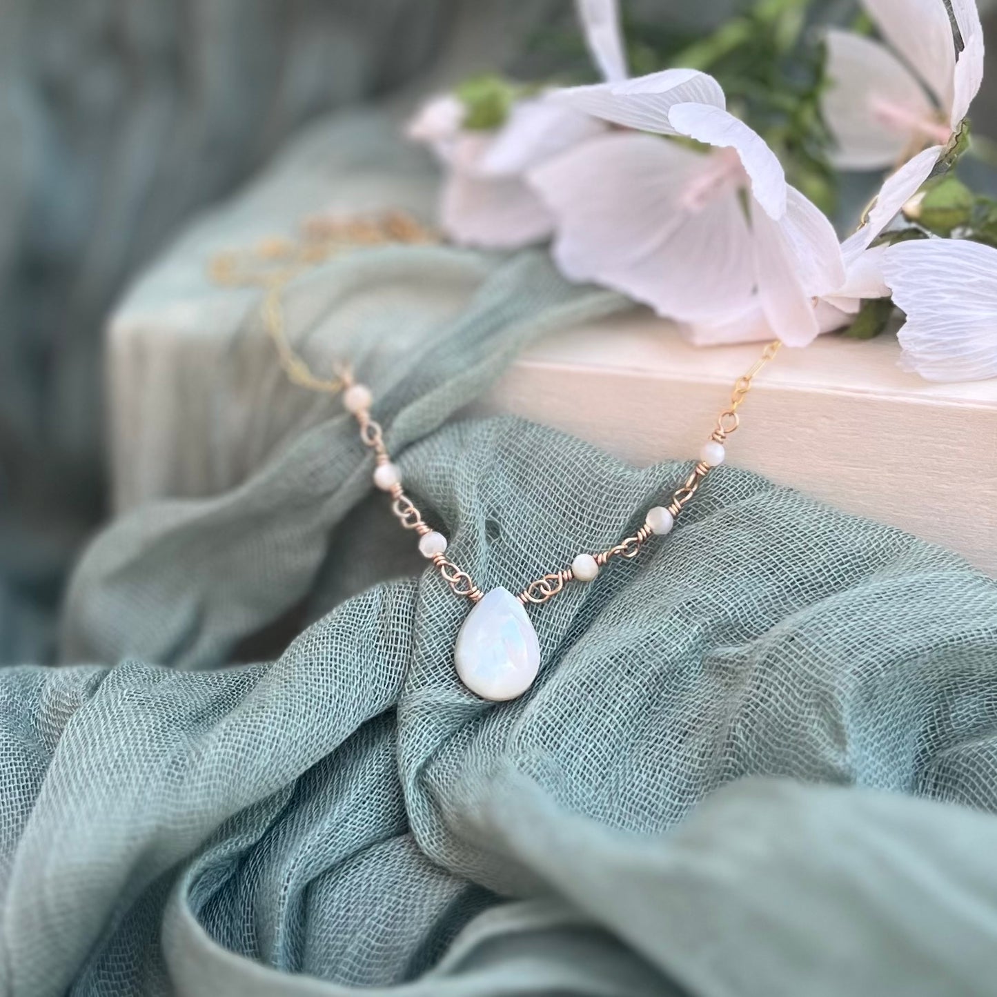 Mother of Pearl Necklace on 17” 14k Gold Filled Chain