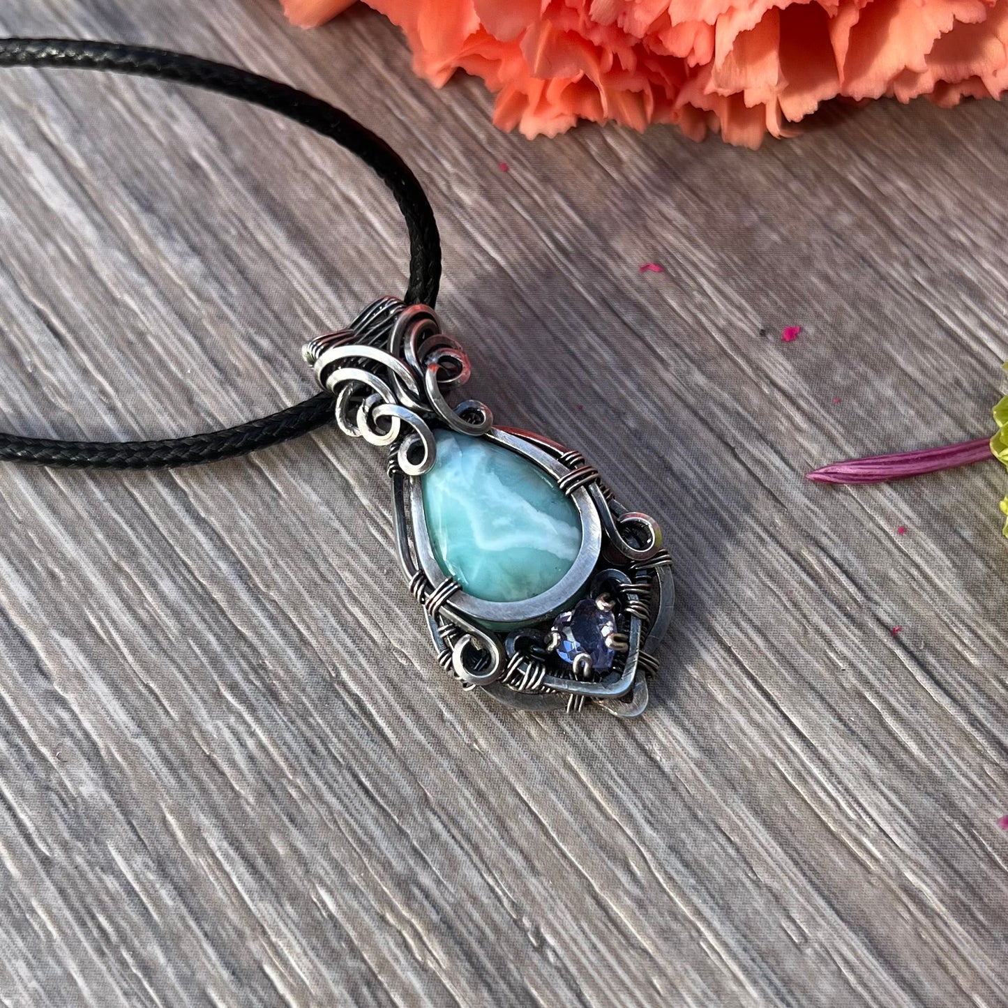 Larimar with Alexite Pendant in Argentium Silver