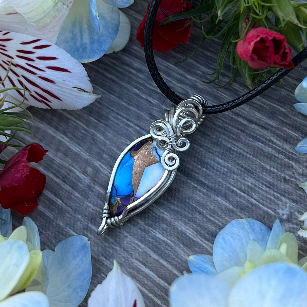 Purple Rose Dahlia Pendant in Argentium Silver