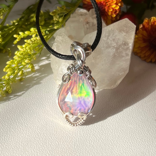 Aurora Opal Doublet Pendant in Argentium Silver