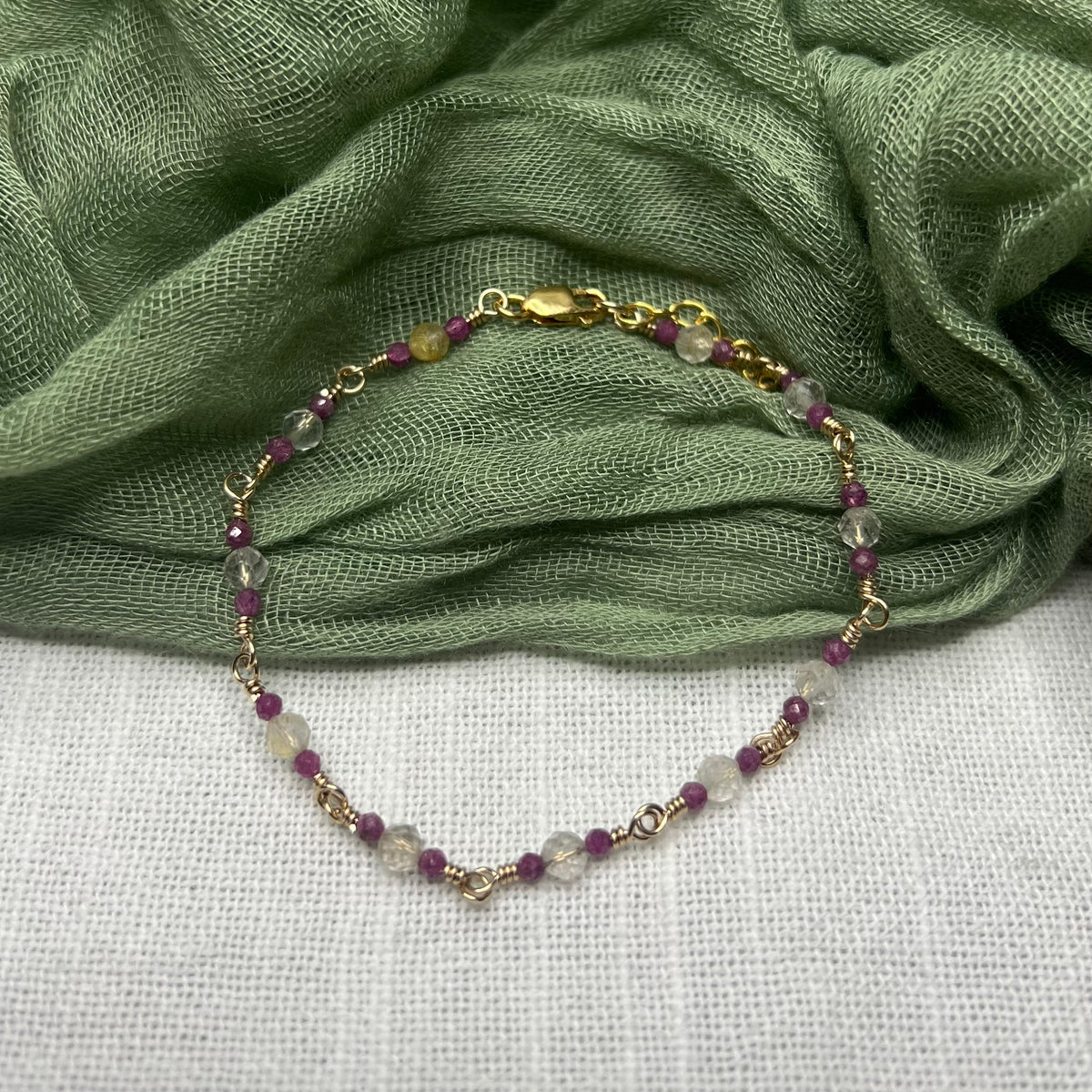Golden Rutile Quartz & Ruby Bracelet – 14k Gold Filled