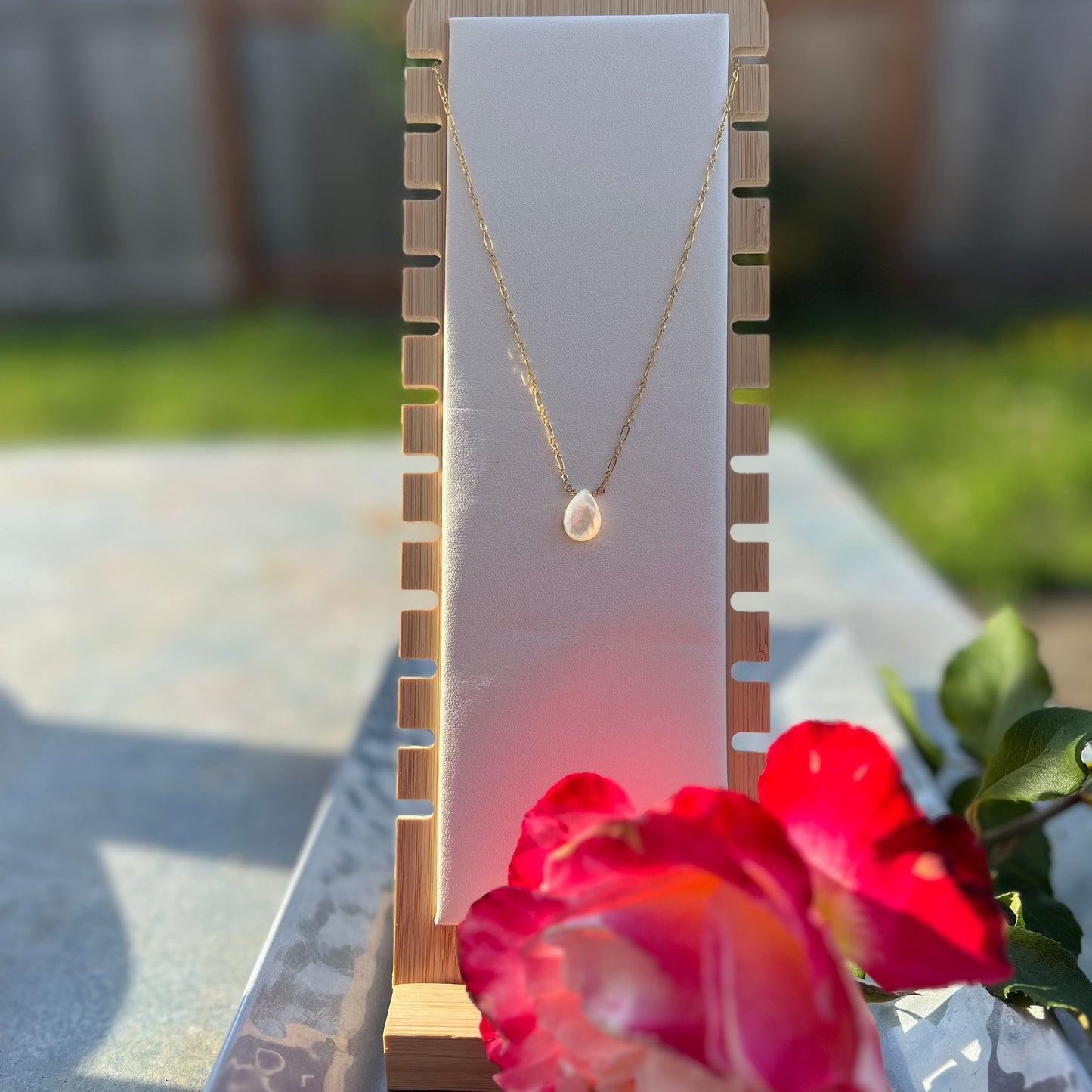 Mother of Pearl Necklace on 17” 14k Gold Filled Chain