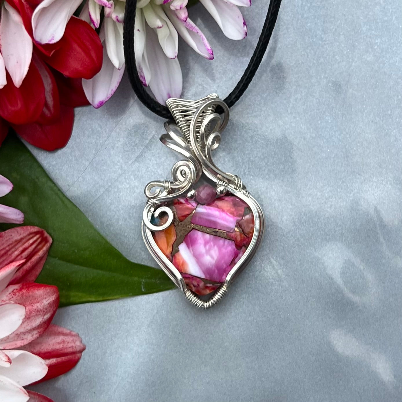Pink Dahlia with Tourmaline in Argentium Silver