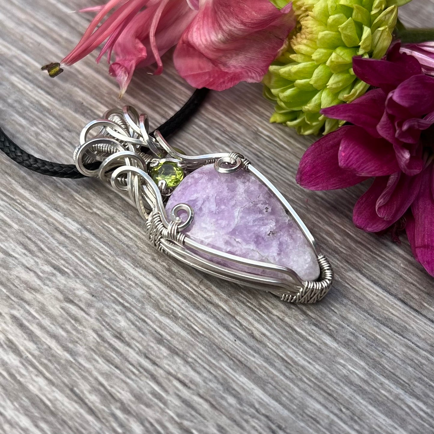 Lepidolite with Peridot Pendant in Argentium Silver