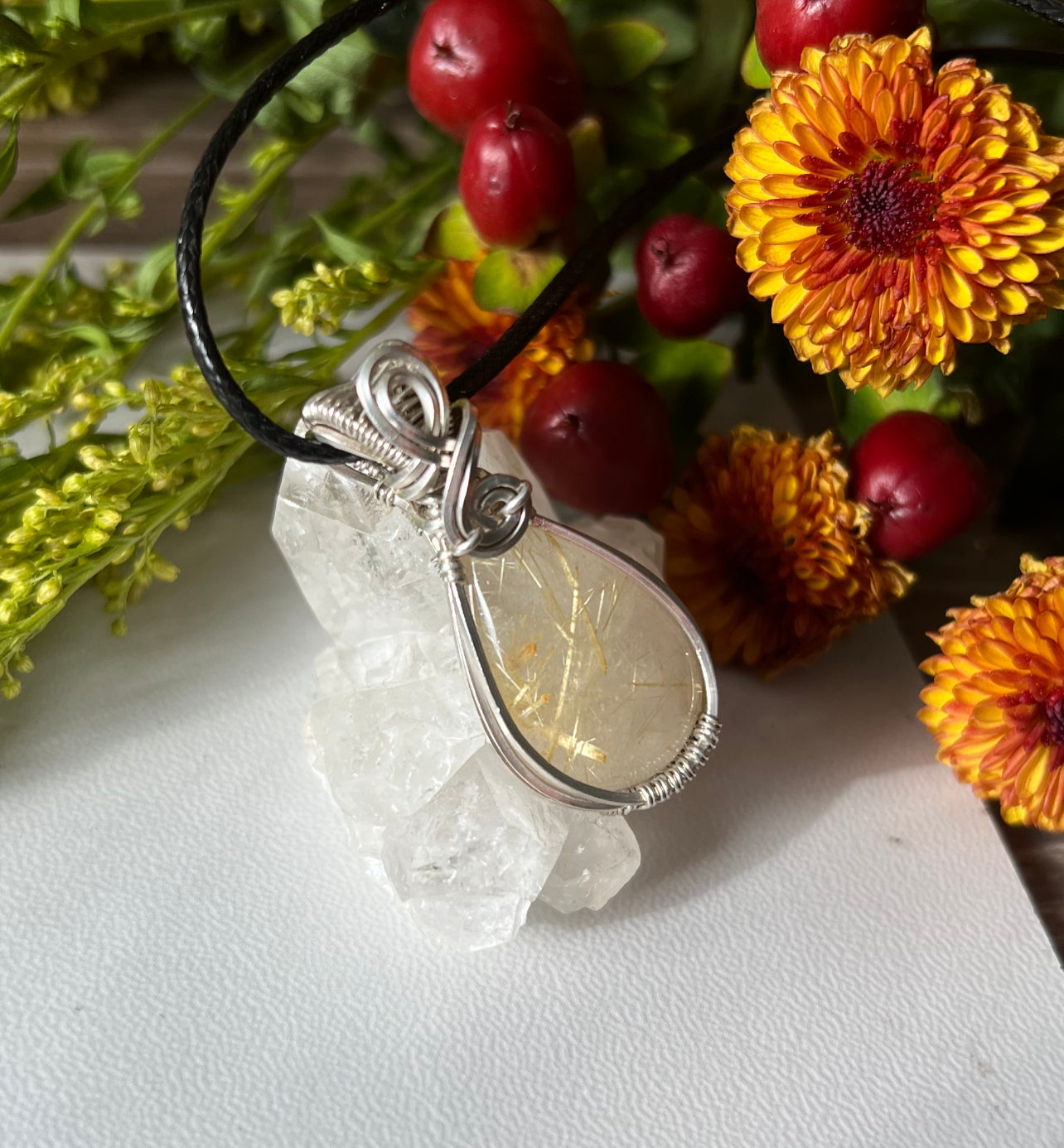 Golden Rutilated Quartz Pendant in Argentium Silver