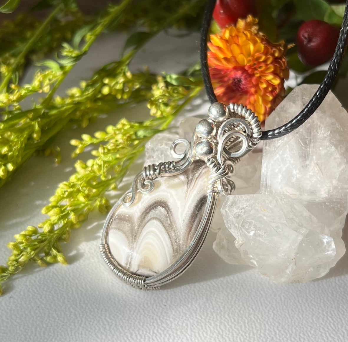 Zebra Calcite Pendant in Argentium Silver