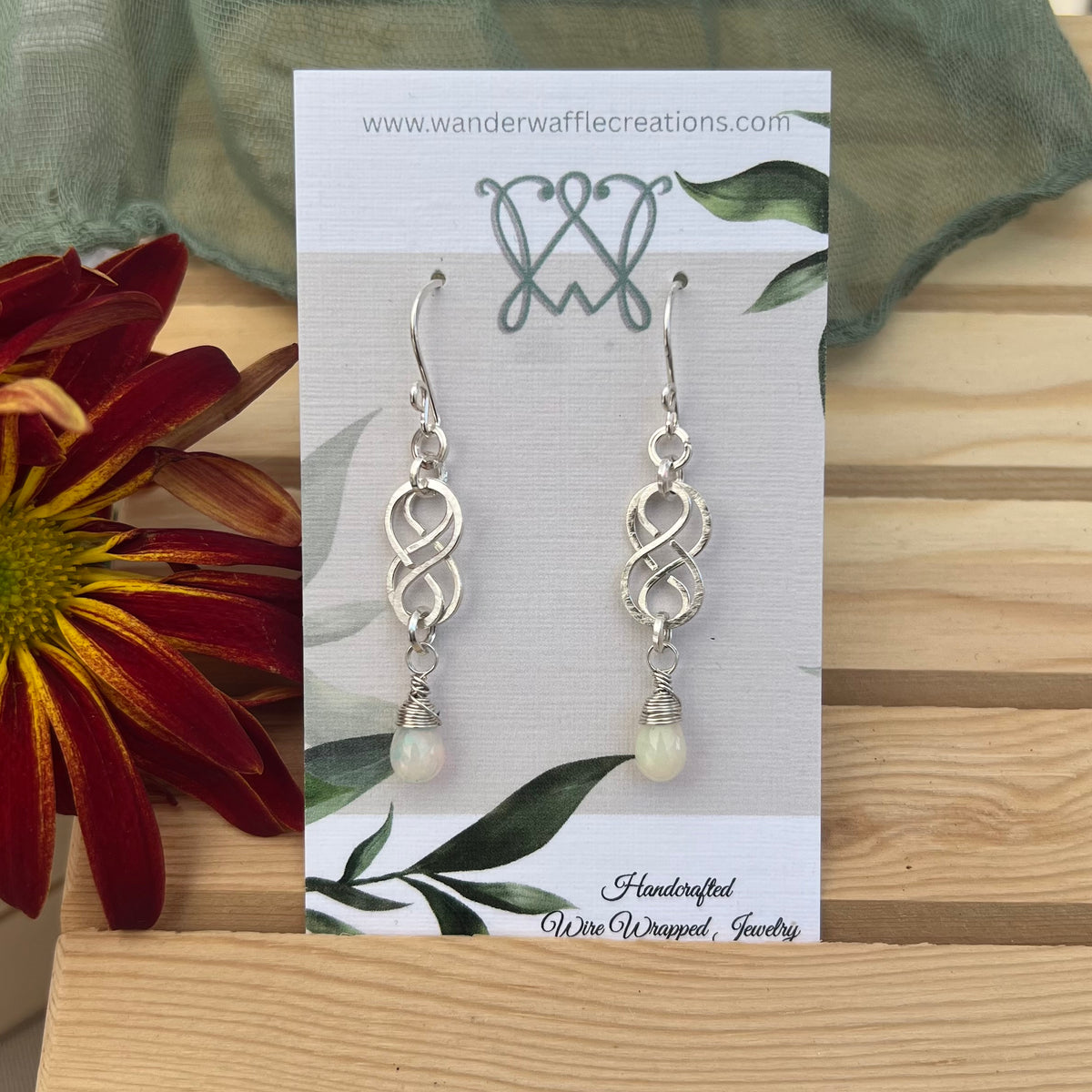 Ethiopian Opal & Argentium Silver Infinity Earrings