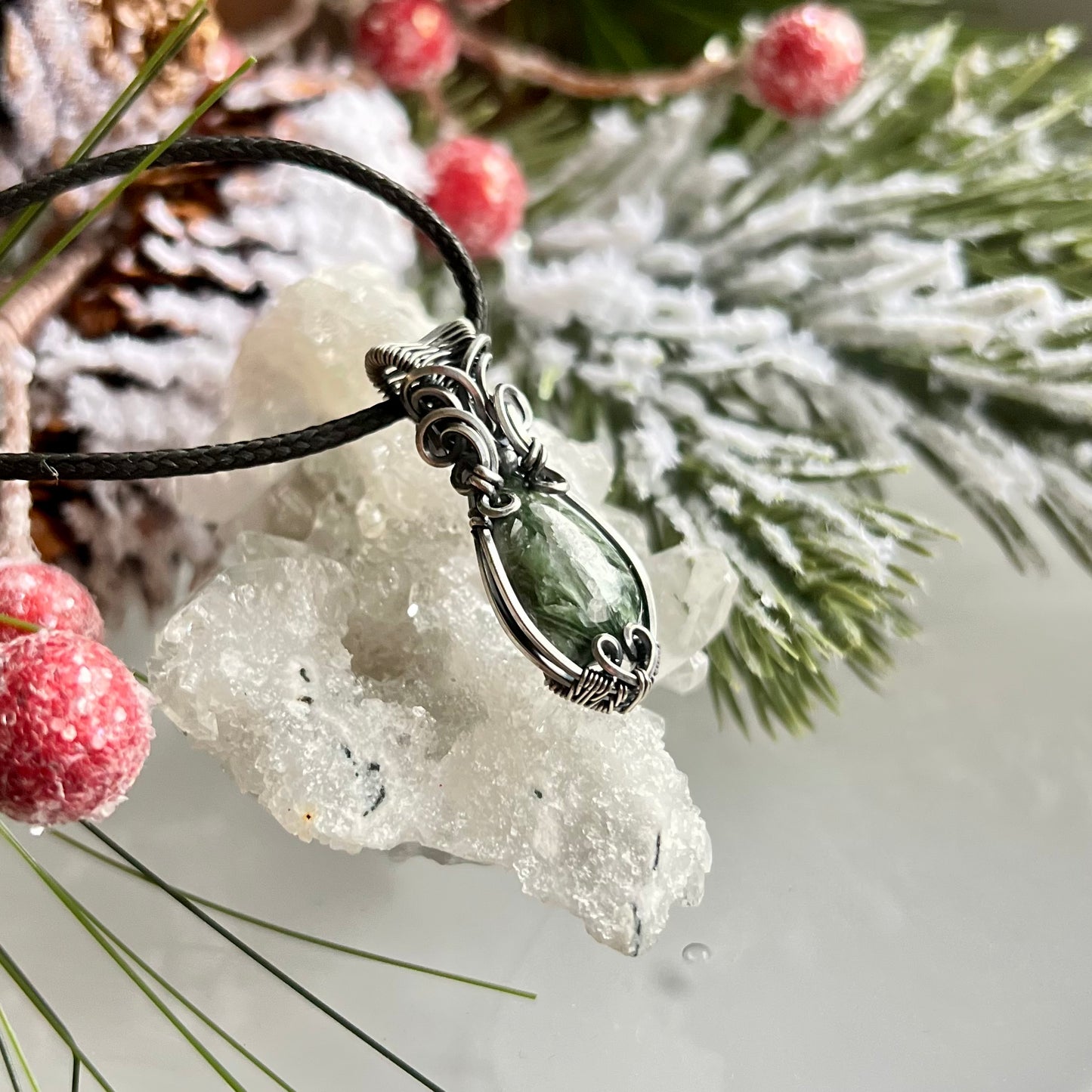 Seraphinite Pendant in Oxidized Argentium Silver