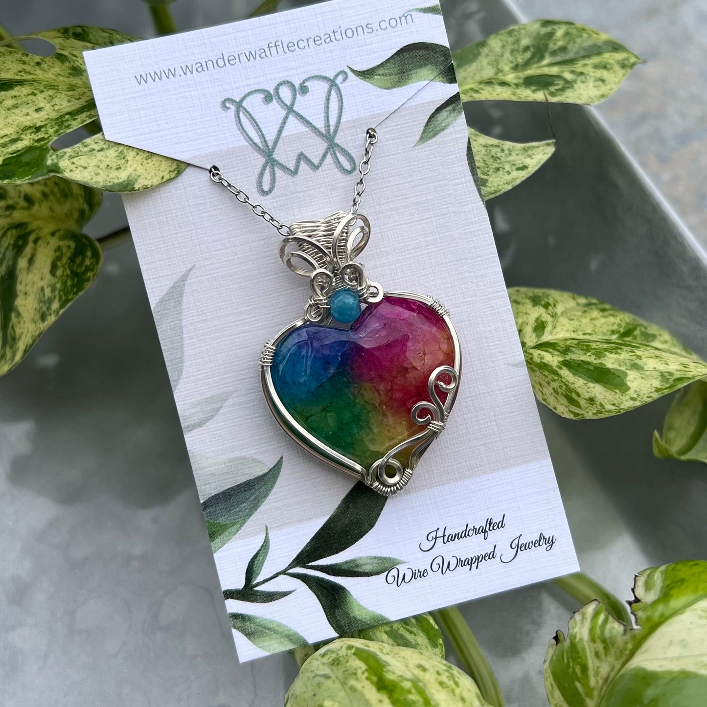 Rainbow Enhanced Quartz Heart Pendant in Argentium Silver