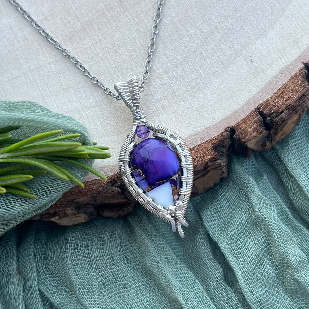 Purple Dahlia Turquoise Composite & Amethyst Pendant