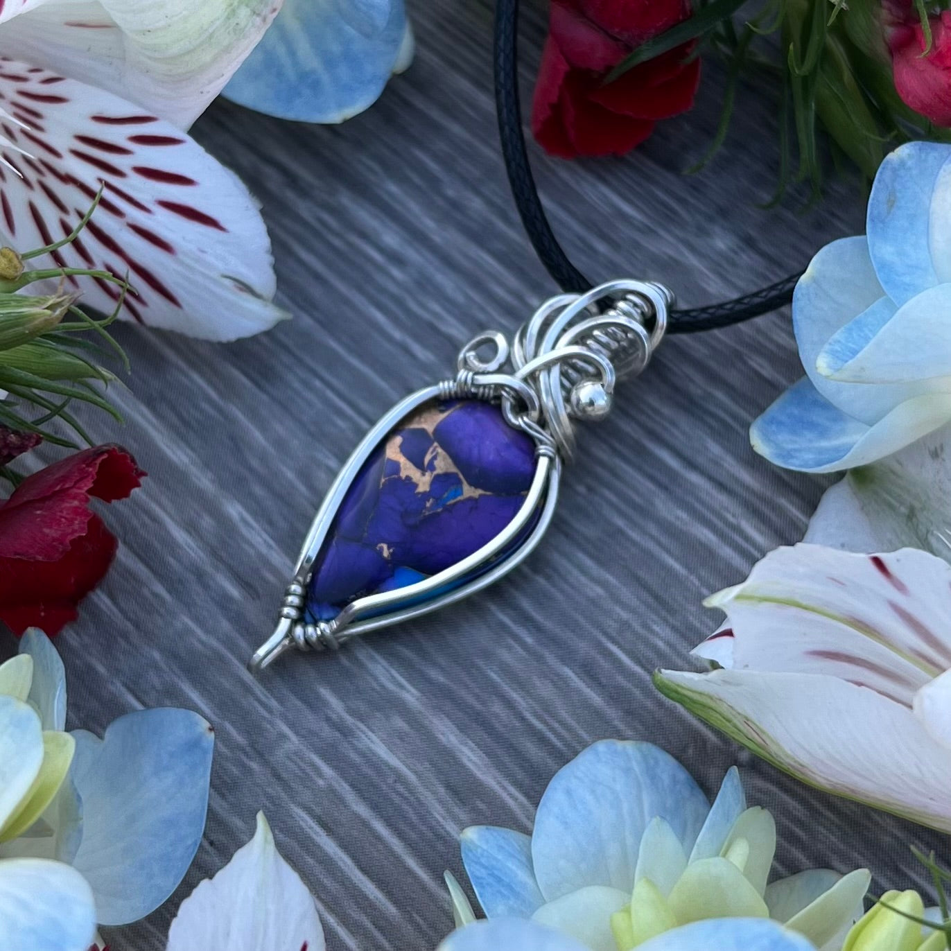 Purple Rose Dahlia in Argentium Silver