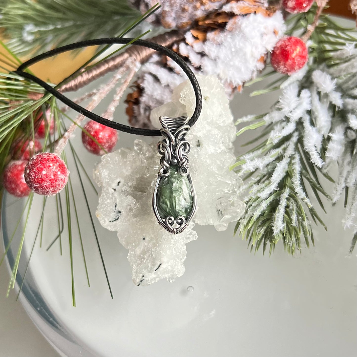 Seraphinite Pendant in Oxidized Argentium Silver