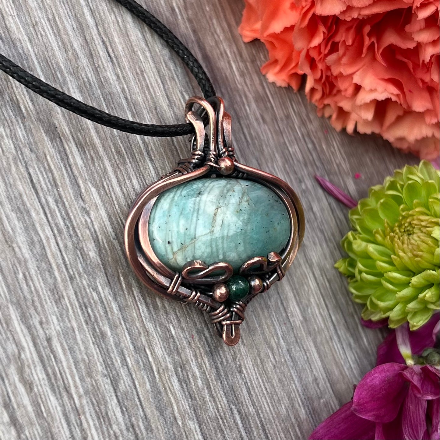 Amazonite with Green Aventurine Pendant in Copper