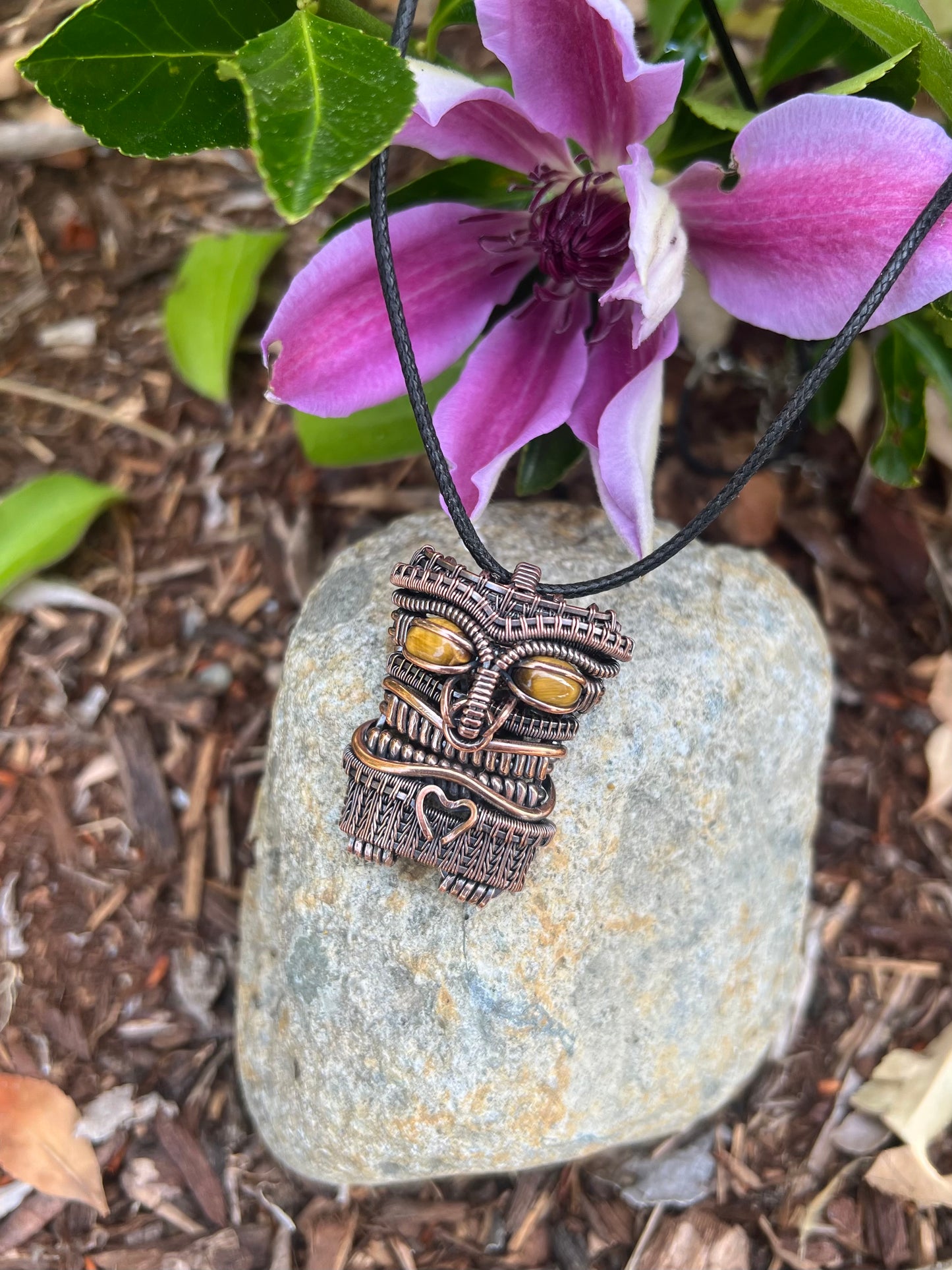 “Tiki” Tigers Eye in Antiqued Copper