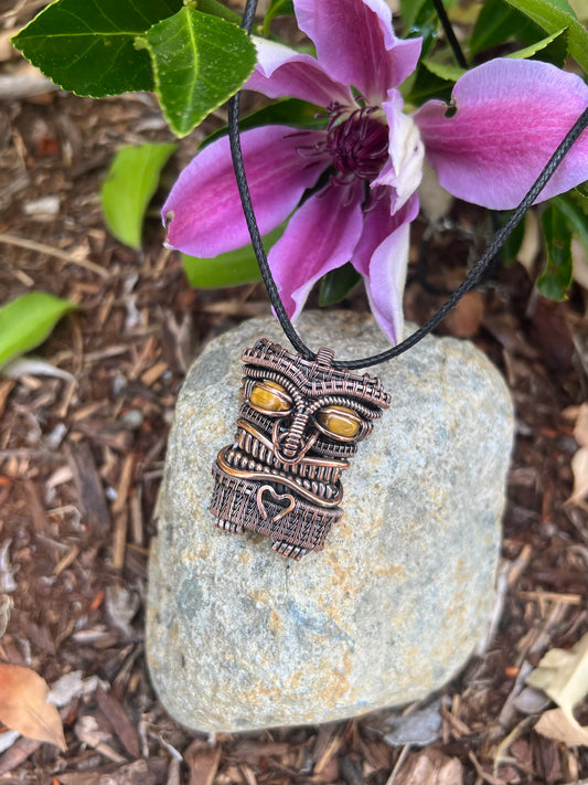 “Tiki” Tigers Eye in Antiqued Copper