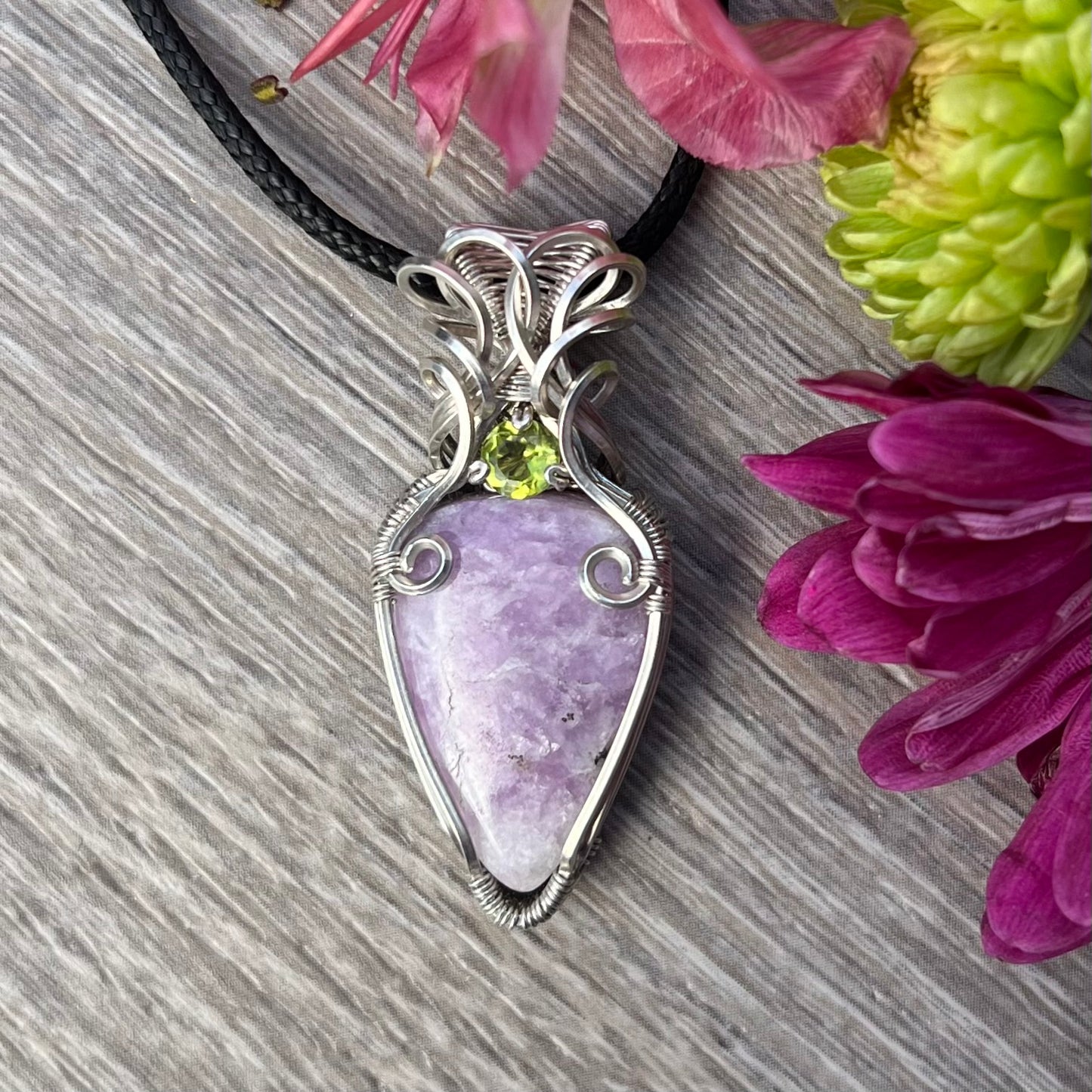 Lepidolite with Peridot Pendant in Argentium Silver