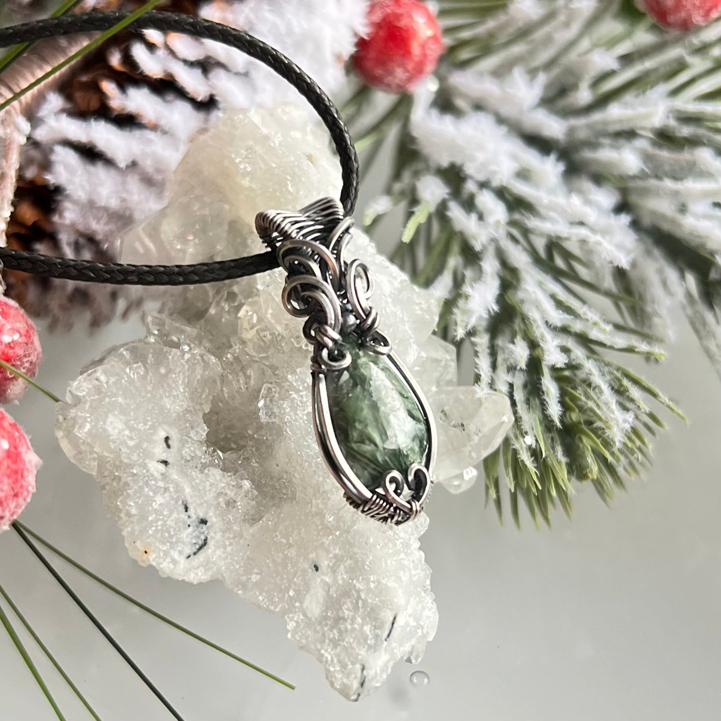 Seraphinite Pendant in Oxidized Argentium Silver