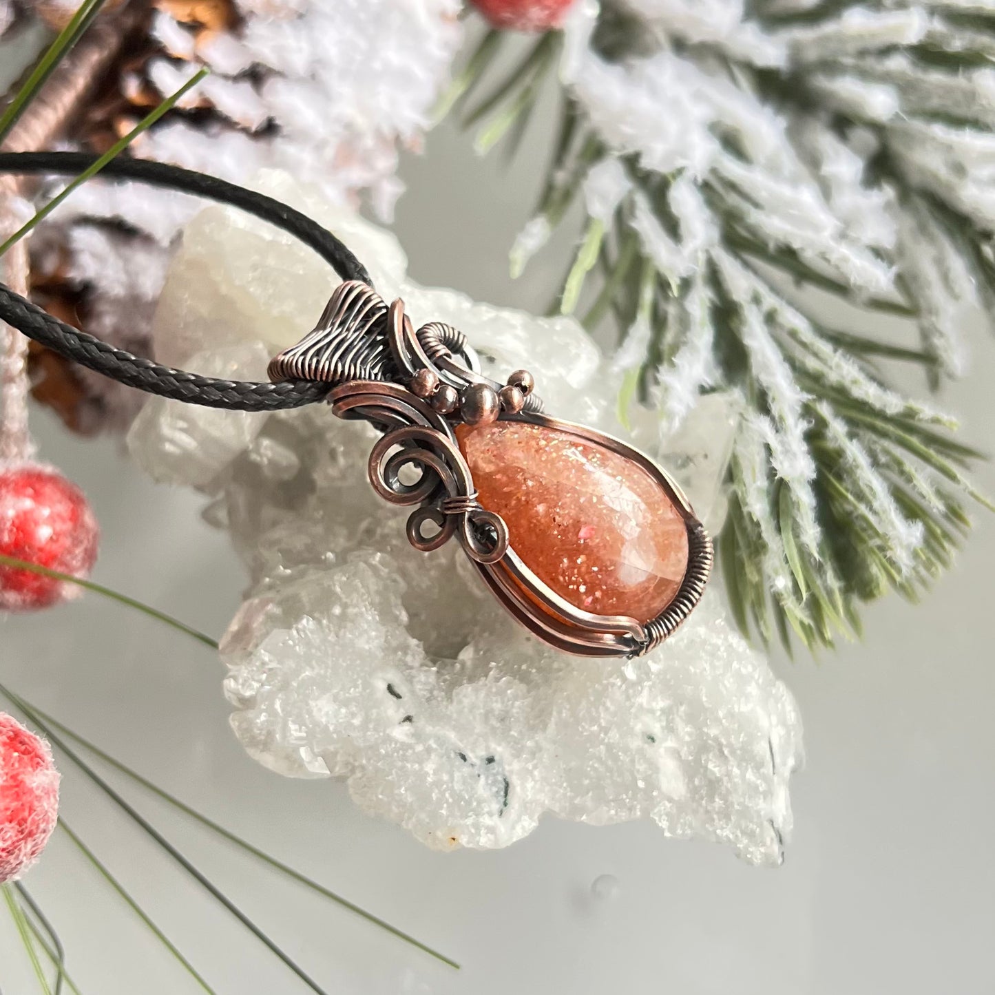 Sunstone Pendant in Oxidized Copper