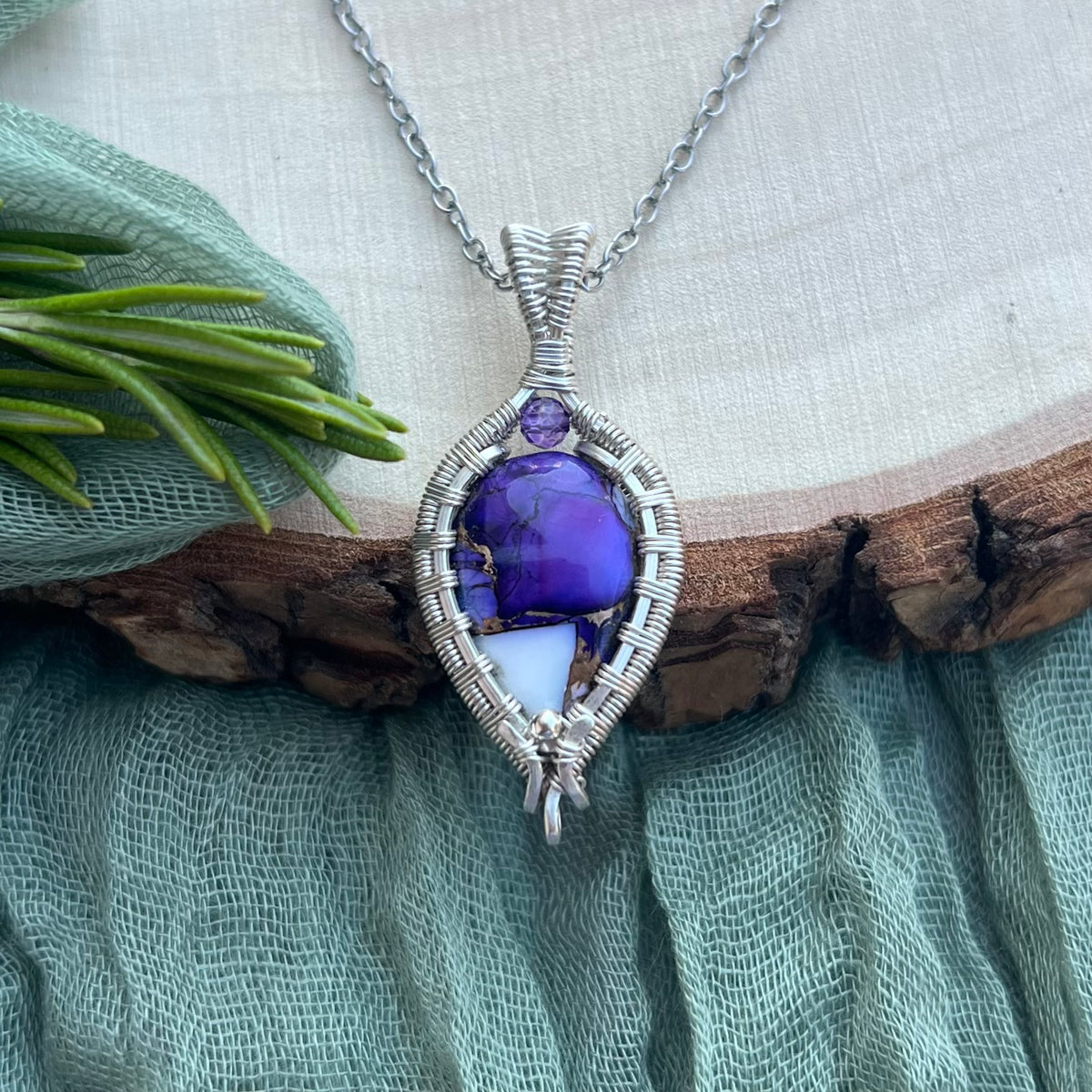 Purple Dahlia Turquoise Composite & Amethyst Pendant