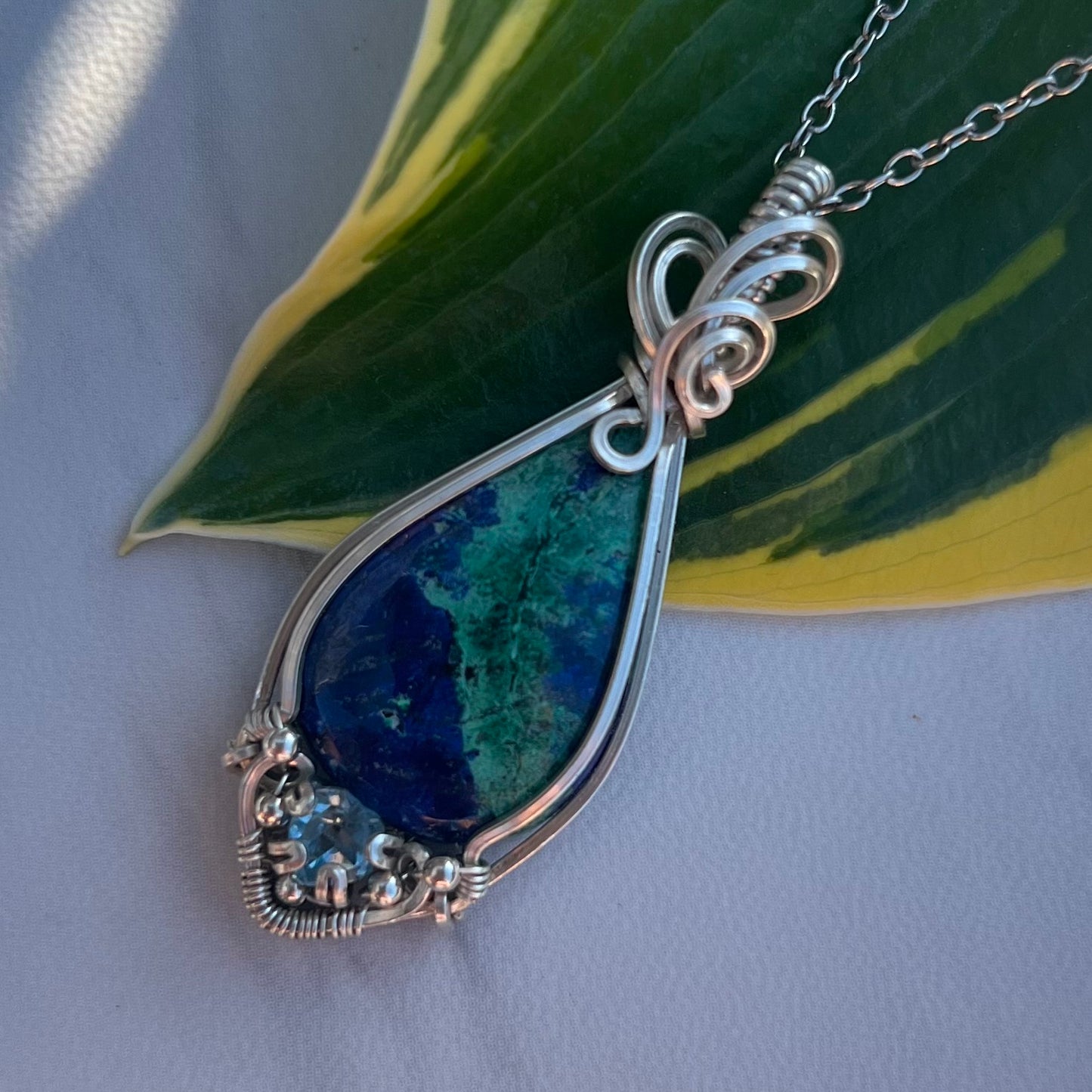 Azurite Malachite with Topaz in Argentium Silver
