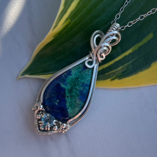 Azurite Malachite with Topaz in Argentium Silver