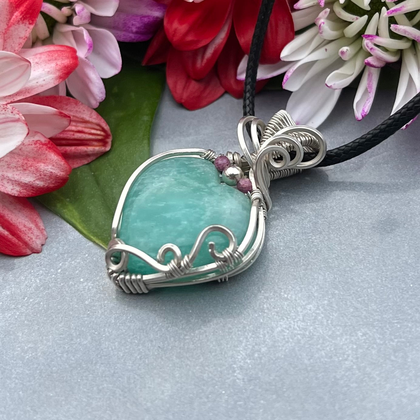 Amazonite with Rubies in Argentium Silver