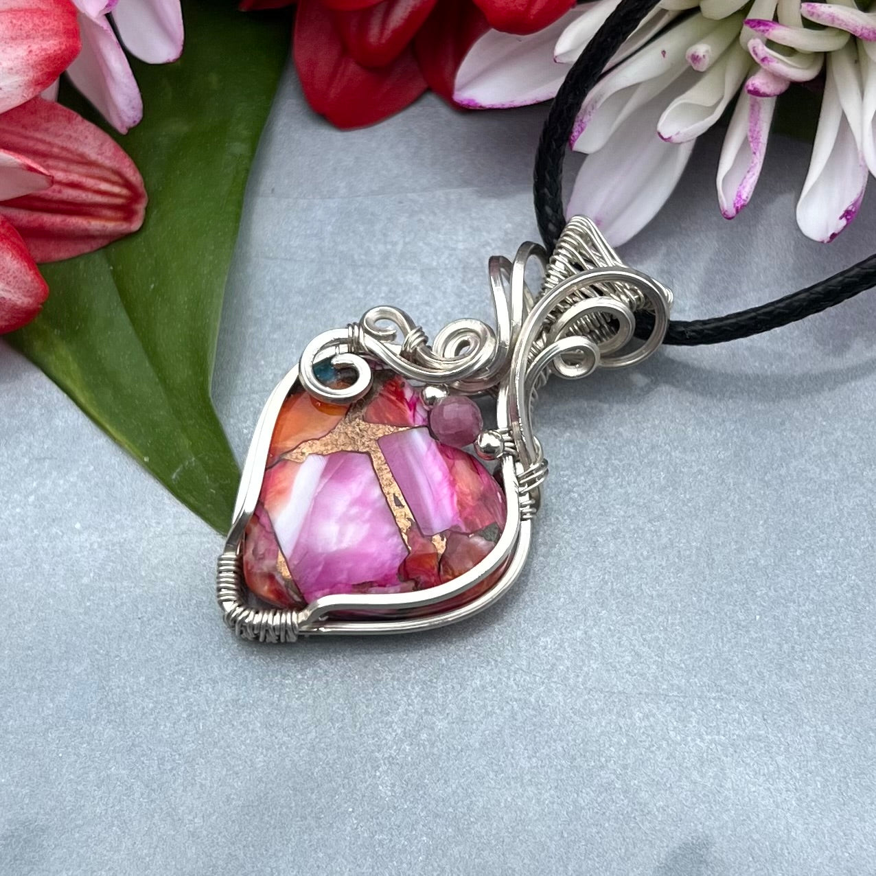Pink Dahlia with Tourmaline in Argentium Silver