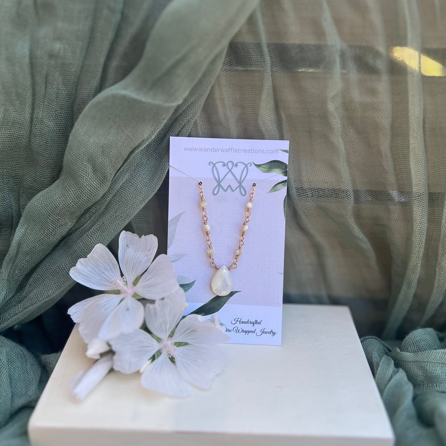 Mother of Pearl Necklace on 17” 14k Gold Filled Chain