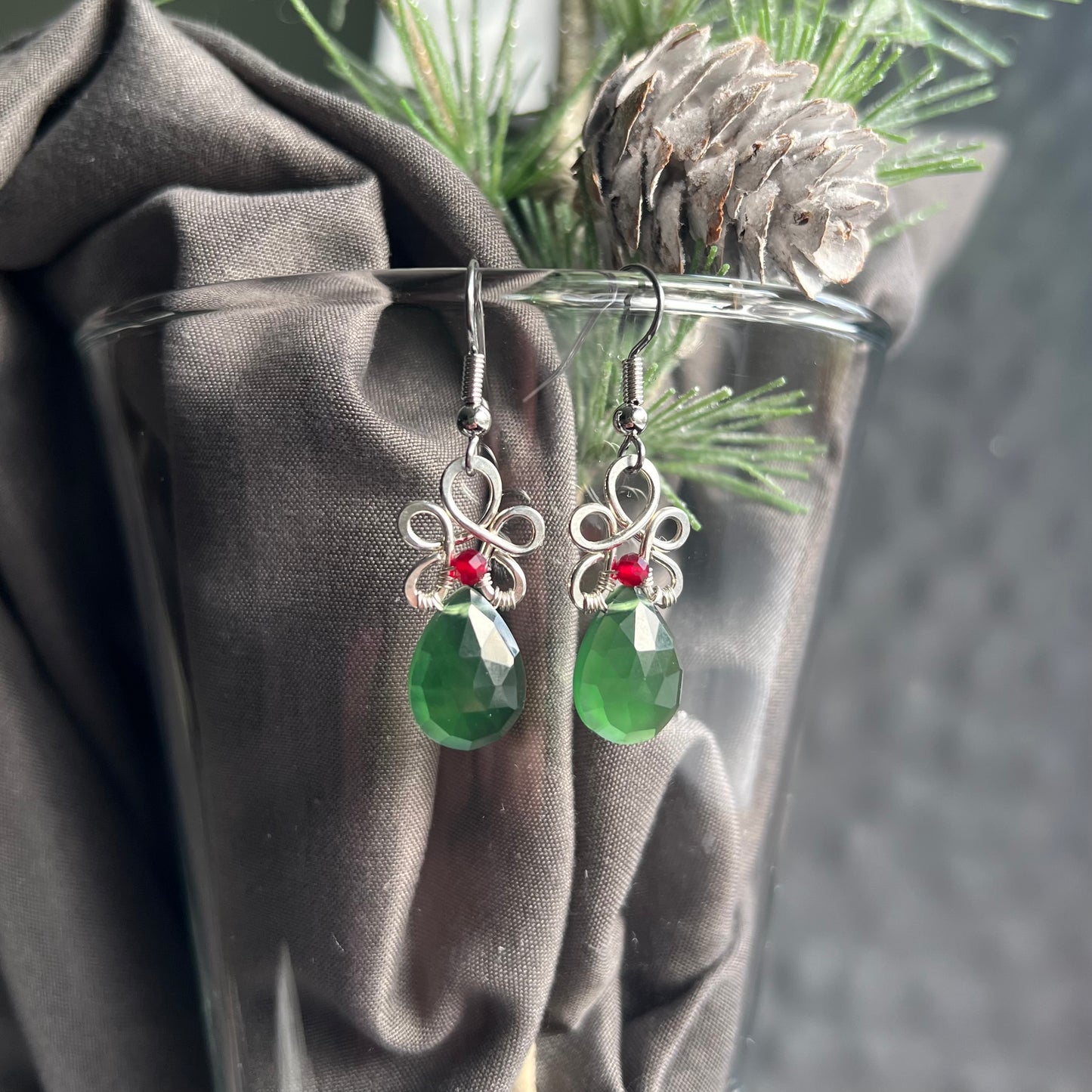 Serpentine with Ruby Jade Earrings