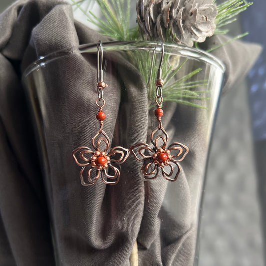 Flower with Red Jasper Earrings