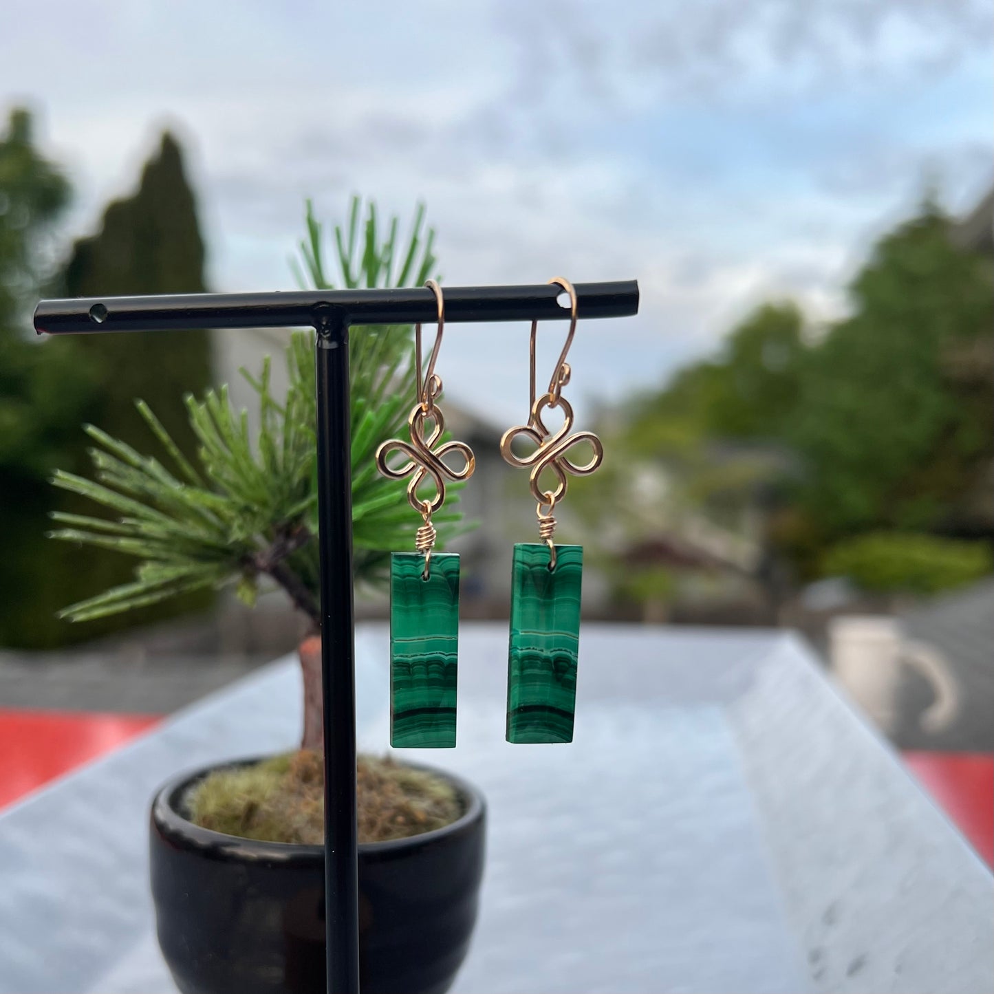 Malachite Earrings in 14k Gold Filled Wire