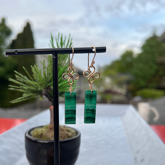 Malachite Earrings in 14k Gold Filled Wire