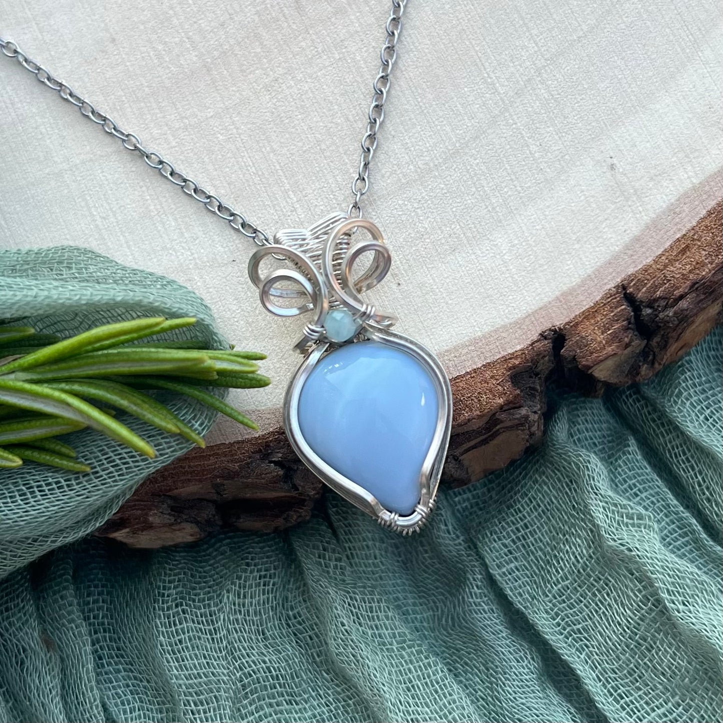Blue Opal with Amazonite in Argentium Silver