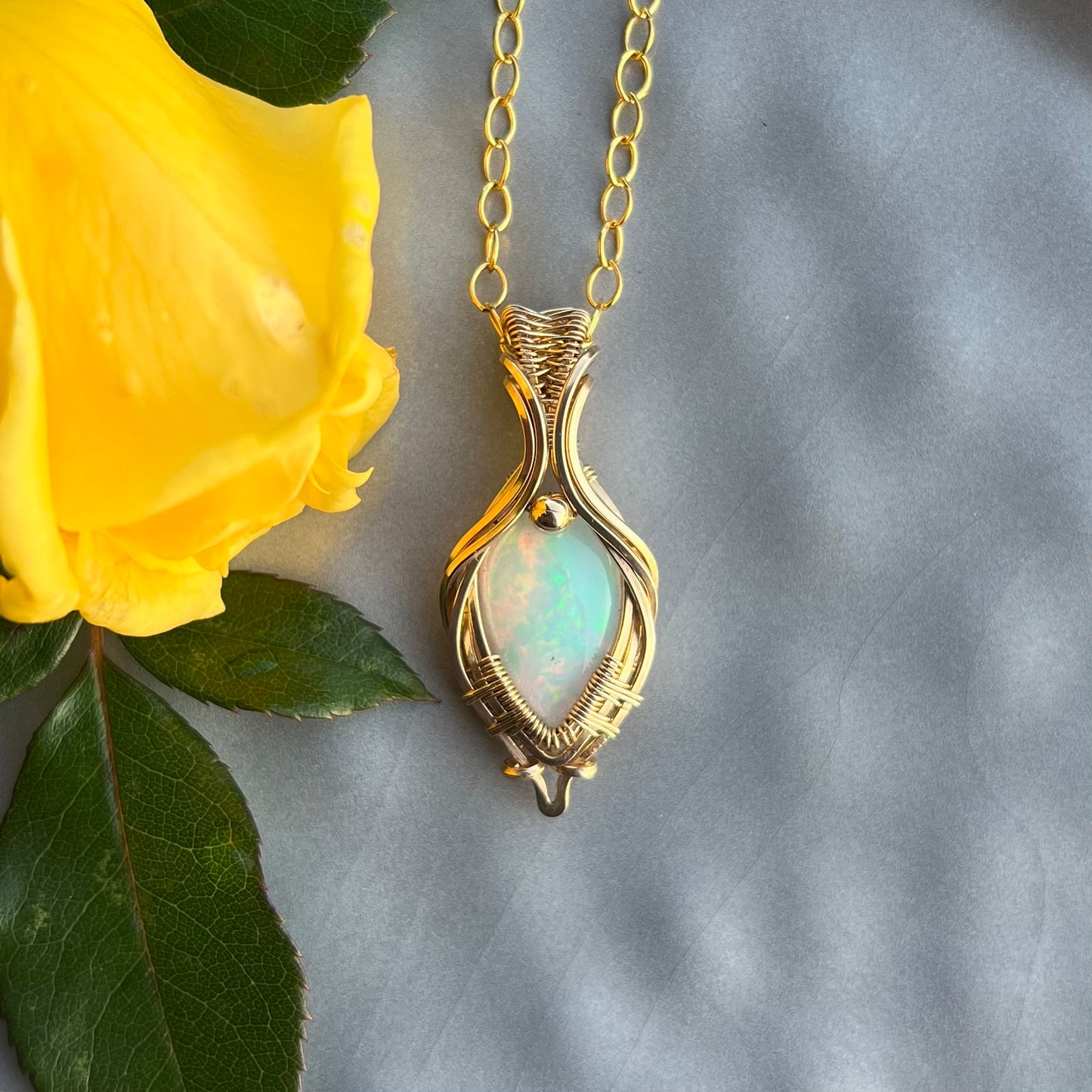 Ethiopian Opal in Gold-filled wire Pendant