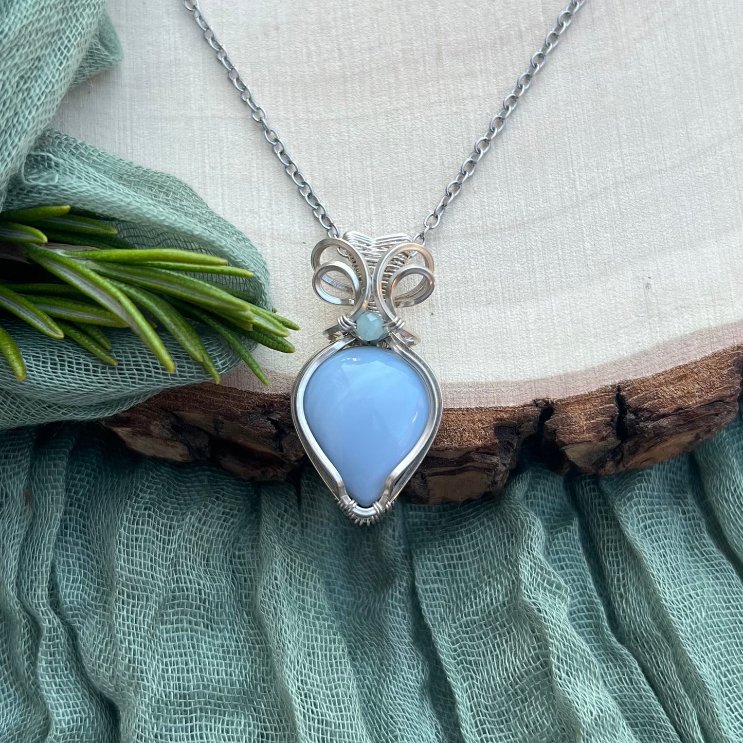 Blue Opal with Amazonite in Argentium Silver